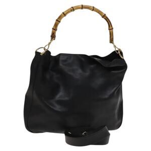 GUCCI Bamboo Hand Bag Leather Black Gold 001 2058 1577 0